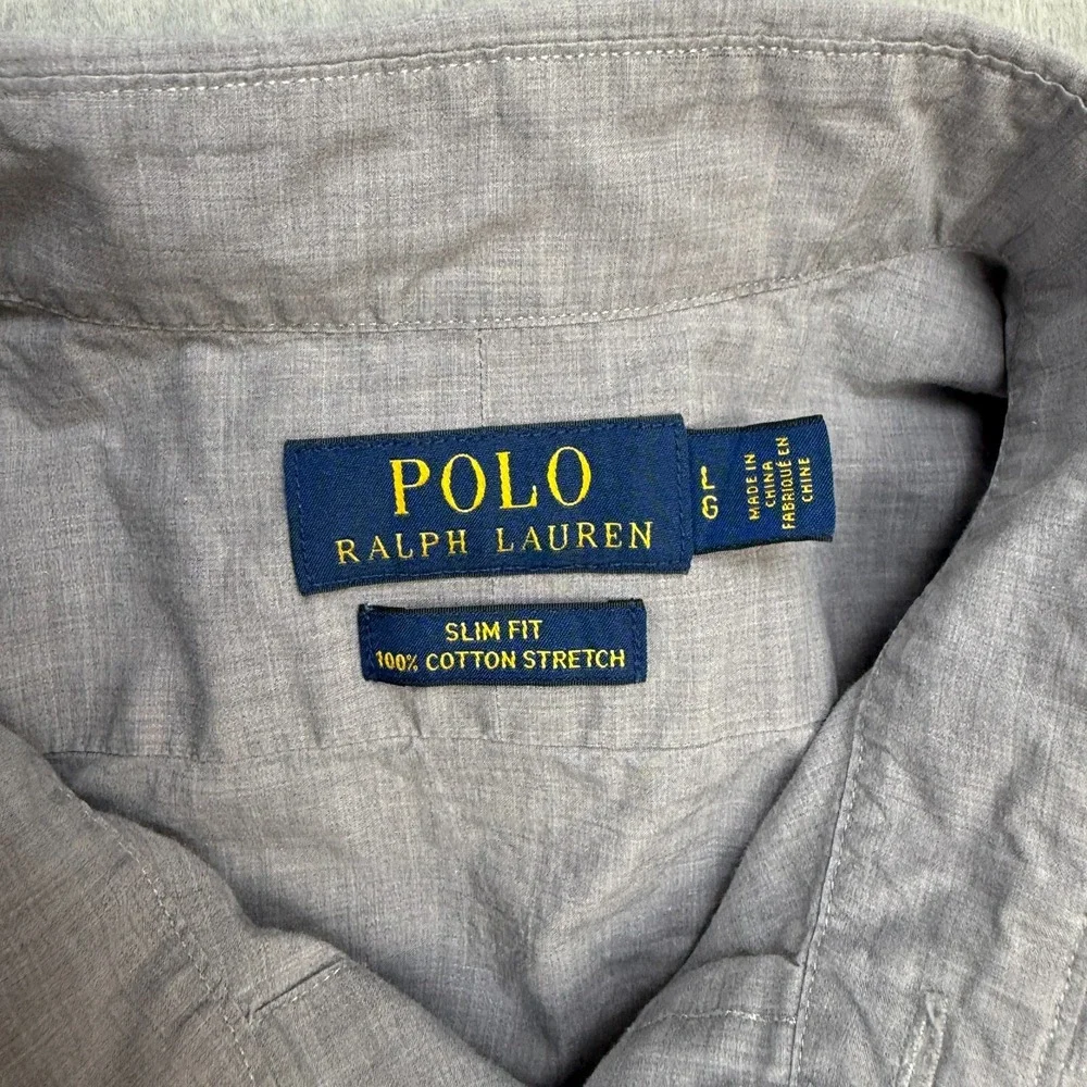 Polo Ralph Lauren‎ Shirt Mens Large Gray Slim Fit Cotton Stretch Lightweight